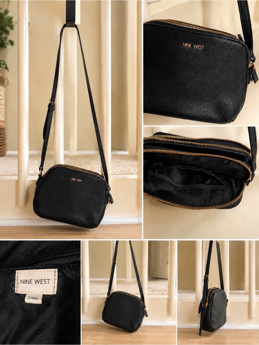 Nine West Black Crossbody purse with Gold Hardware